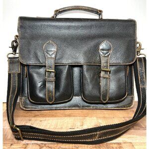 Vtg Wilson Leather Briefcase With Dual Front Buckle Pockets & Adjustable Strap